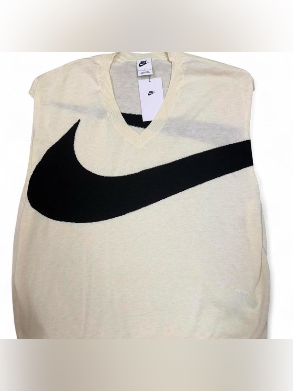 Nike Oversized Swoosh Sweater Vest Cream Black NWT Size L